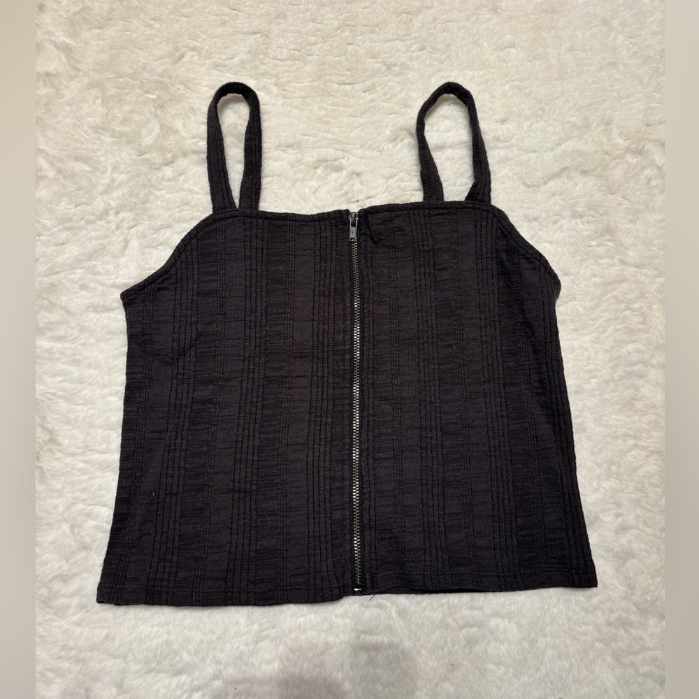 American Eagle Zipper Ribbed Tank